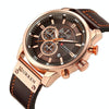 CURREN M8291 Chronograph Watches Casual Leather Watch for Men(Rose case coffee face)