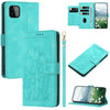 For Samsung Galaxy A22 5G Tulips Embossed Leather Phone Case with Lanyard(Green)