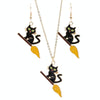 Funny Halloween Cat Exaggerated Earrings Necklace Assembly(Green Earrings+Necklace)