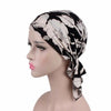 Stretch Cotton Printed Turban Cap Chemotherapy Cap Toe Cap, Size:One Size(Big Flower On Black)