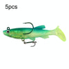 5pcs Roadrunner Soft Lures Leadheads Luminous Lures(Green  T Tail)