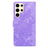 For Samsung Galaxy S25 Ultra 5G Lace Floral Embossed Magnetic Buckle PU Phone Case With Wrist Strap(Purple)