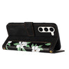 For Samsung Galaxy S23 5G Floral Pattern Leather Phone Case with Lanyard(Black)