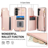 For Samsung Galaxy S23+ 5G Double Flap Zipper RFID Leather Phone Case with Short Lanyard(Rose Gold)
