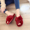 Cross Warm Plush Women Slippers, Size:36(Wine Red)