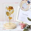 Simulation Roses Lights Glass Cover Decorations Crafts Valentines Day Gifts(Gold Foil Rose Blue)