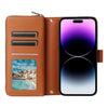 For iPhone 14 Pro Max Nine-card Slots Zipper Wallet Bag Leather Phone Case(Brown)