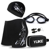 YUKE Men Swimming Set Includes Swim Trunks Glasses Cap Carry Bag, Size: XL(Silver Flame)