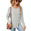 Autumn And Winter Round Neck Button Split Loose Long-Sleeved T-Shirt Top, Size: S(Light Grey)