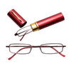 Reading Glasses Metal Spring Foot Portable Presbyopic Glasses with Tube Case +2.00D(Red)