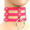 Harajuku Fashion Punk Gothic Rivets Collar Hand 3-rows Caged Leather Collar Necklace(Magenta)