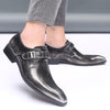 Pointed British Style Men Leather Shoes Buckle Low Heel Shoes, Size:48(Black)