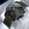 OLEVS 2886 Men Sports Chronograph Waterproof Luminous Quartz Watch(Black Silver Mesh Strip)