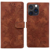 For iPhone 11 Pro Max Lace Floral Embossed Magnetic Buckle Leather Phone Case(Brown)