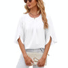 Summer Women Loose Chiffon Blouse Tops Round Neck 5 Points Sleeve Short Sleeve, Size: M(White)