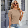 Summer Women Round Neck Flower Lace Patchwork Short Sleeve T-Shirt, Size: XXL(Khaki)