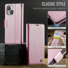 For iPhone 14 Plus AutSpace A11 Side Buckle MagSafe Magnetic RFID Phone Leather Case(Rose Gold)