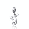 S925 Sterling Silver 26 English Letter Pendant DIY Bracelet Necklace Accessories, Style:T