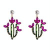 Cactus Alloy Retro Earrings With Colored Rhinestones(Rose Red)