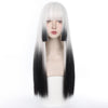 Long Straight Wig with Blunt Bangs Natural Full Head Cover Wig(White)