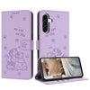 For Samsung Galaxy A36 5G Embossed Kitten Phone Leather Case with Lanyard(Purple)