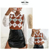 Plaid Sleeveless Ladies V Neck Knit Crop Top Sweater Vest, Size:M(Coffee)