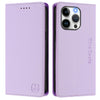 For iPhone 13 Pro Max RC01 Dual-Folded Magnetic Suction RFID Leather Phone Case(Light Purple)