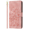 For iPhone 13 mini Tulips Embossed Leather Phone Case with Lanyard(Pink)