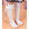 Children's Tube Socks Mesh Bow Princess Socks Square Grid Over Knee Socks, Size:43cm(white)