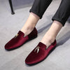 Casual Sickle Suede Men Shoes Flat Slip-on Pointed Toe Dress Shoes Loafer, Size:48(Red)