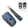 Hallmo Car Cowhide Leather Key Protective Cover Key Case for Old BMW(Blue)