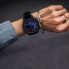 Waterproof Retro PU Leather Strap Quartz Watch(Black Band Cosmic Dial)