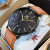 OLEVS 5869 Men Business Waterproof Genuine Leather Strap Quartz Watch(Black + Brown)