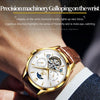 OLEVS 6663 Men Multifunctional Waterproof Hollow Leather Strap Mechanical Watch(White + Brown)