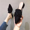 Metal Buckled Suede Pointed Slipper, Shoe Size:37(Black)