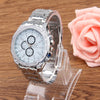 Round Dial 3 Decoration Dials Men Quartz Watch with Metal Band(White)