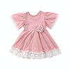 Girls Lace Princess Dress Trumpet Sleeve Three-dimensional Flower Dress, Kid size:100cm(Pink)