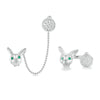 Sterling Silver Rabbit Clock Stud Earrings Ring Set