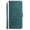 For Samsung Galaxy A25 5G Japan Embossed Kitten Phone Leather Case with Lanyard(Dark Green)