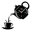 Creative DIY Acrylic Coffee Cup Teapot 3D Wall Clock Decorative Kitchen Wall Clocks Living Room Dining Room Home Decor Clock(Black)