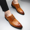Men Business Dress Shoes Crocodile Leather Shoes Pointed Strips Brock Casual Shoes, Size:43(Yellow)