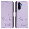 For Samsung Galaxy A56 5G Smile Embossing RFID Leather Phone Case(Light Purple)