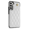 For Samsung Galaxy S22 5G Rhombic Dual Buckle Card Slots Phone Case with Lanyard(White)