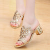 Fashion Thick Heel Rhinestone Fish Mouth Slippers, Size:39(Gold)