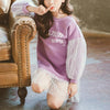 Autumn Girls Fashion Letter Pattern Long Sleeve Lace Stitching Dress, Kid Size:120 Yards(Light Purple)