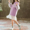 Autumn Girls Fashion Letter Pattern Long Sleeve Lace Stitching Dress, Kid Size:120 Yards(Light Purple)