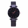 Luxury Mesh Ladies Clock Magnet Buckle Starry Diamond Geometric Quartz Wristwatch Women Watches(Black)