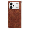 For Redmi Note 13 Pro+ Lace Floral Embossed Magnetic Buckle PU Phone Case With Wrist Strap(Brown)