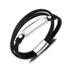 OPK PH1591 Simple Stainless Steel Glossy Multi-Layer Braided Leather Bracelet