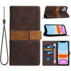 For iPhone 11 Pro Grid Stitching Leather Phone Case with Lanyard(Brown)